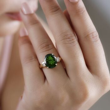 AAA Nat&uuml;rlicher Chromdiopsid und Diamant Ring in 585 Gold - 5,29 ct.