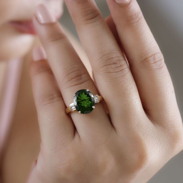 AAA Nat&uuml;rlicher Chromdiopsid und Diamant Ring in 585 Gold - 5,29 ct. image number 3