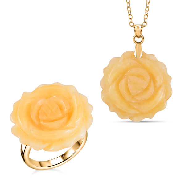 2er Set - Handgeschnitzer Gelber Quarzit Ring und Anhänger mit Kette, (Größe 17.00), goldfarben, ca. 30.00 ct image number 0