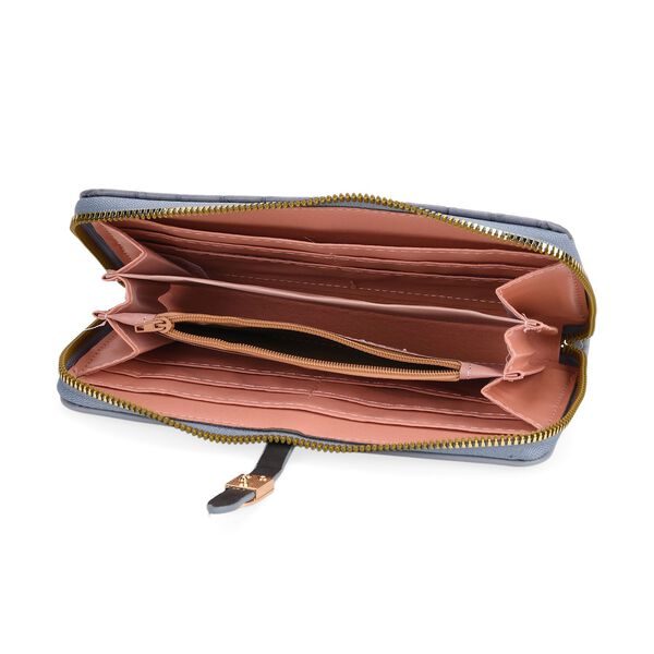 2-teiliges Geldbörsen-Set im Krokoprägungs-Design, Lange Geldbörse 20x10x3 cm und Bifold-Geldbörse 12x9x3,5 cm, Blau image number 5