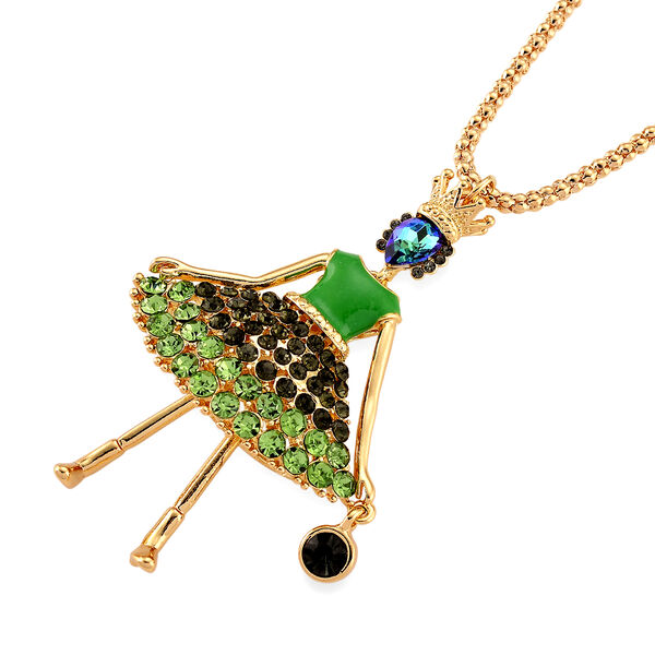 Mehrfarbiger Kristall Ballerina Anh&auml;nger mit Kette ca. 63.5 cm + 5 cm Extender, Legierung emailliert, Legierung Gelb image number 3