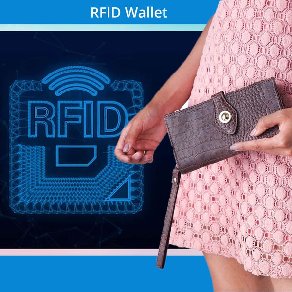 Echtleder Brieftasche mit Kroko-Pr&auml;gung und RFID-Schutz, weinfarben image number 1