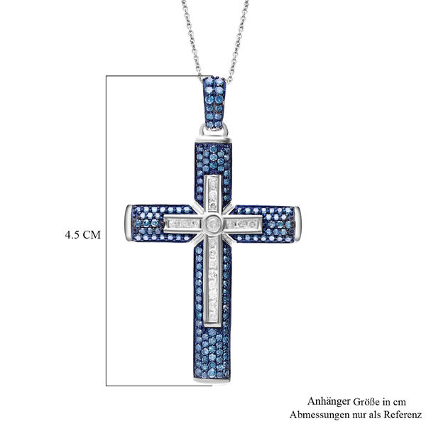 Blauer und wei&szlig;er Diamant Kreuz Anh&auml;nger mit 45cm Kette - 1 ct. image number 3