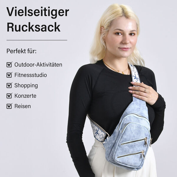 Rucksack aus Nylon mit RFID-Schutz, 19x8x32 cm, Blau image number 1