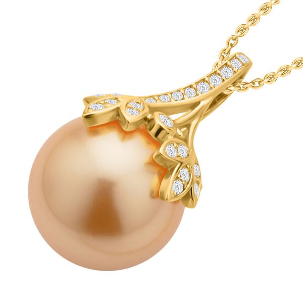 Goldene Muschelkernperle, wei&szlig;er Zirkonia, Anh&auml;nger mit Kette, Messing, Edelstahl, ca., goldfarben 0.25 ct image number 4