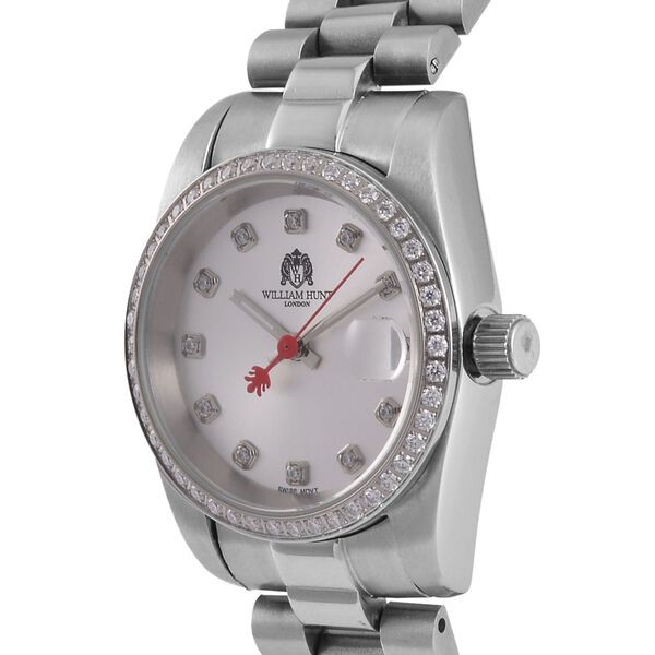 William Hunt - Moissanit-Akzentuhr, Schweizer Uhrwerk, Mineralglas und 5ATM Wasserresistenz, Edelstahl-Armband image number 4