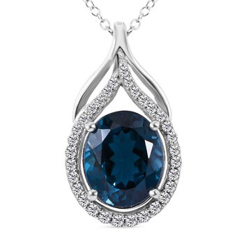 London Blau Topas und wei&szlig;er Zirkon Anh&auml;nger mit Kette, 925 Silber ca. 6.02 ct
