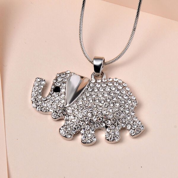 Elefanten-Halskette mit Schwarzem und Weißem Kristall, ca. 60 cm image number 2