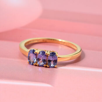 D'Joy AA Tansanit Ring 925 Silber 750 Gelb Vergoldet (Gr&ouml;&szlig;e 21.00) ca. 0,71 ct