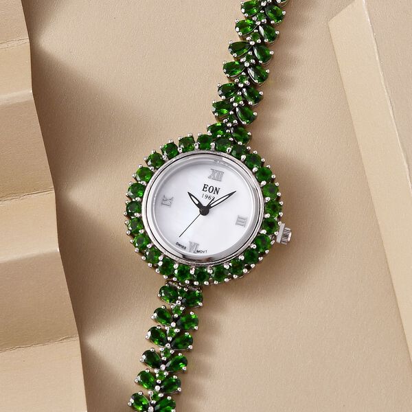 EON 1962 Schweizer Uhrwerk - nat&uuml;rliche Chromdiopsid-Uhr in Silber, 22,12 ct. image number 2