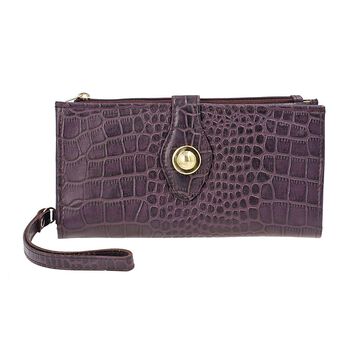 Kroko-gepr&auml;gte Geldb&ouml;rse aus 100% echtem Leder mit RFID Schutz, 19x11.4x1.3cm, Magenta