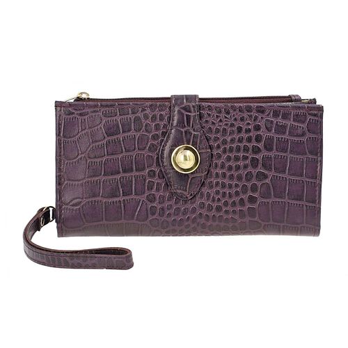 Echtleder Brieftasche mit Kroko-Prägung und RFID-Schutz, magenta image number 0