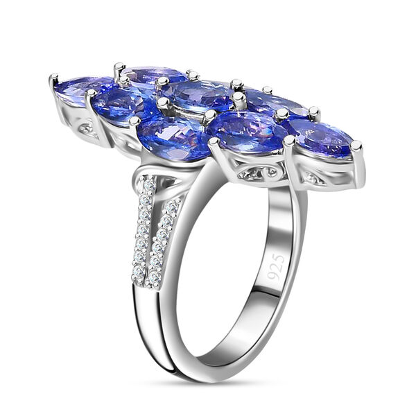 Tansanit und Zirkon Cluster Ring 925 Silber Platin-&Uuml;berzug image number 5