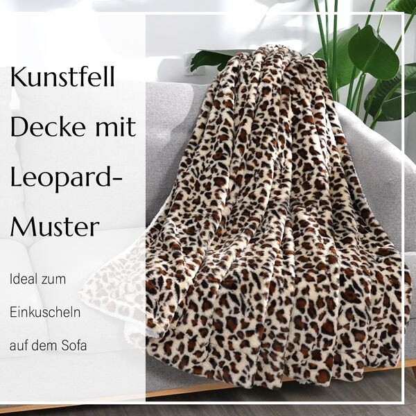 Kunstfell Decke mit Leopardenmuster,  Beige image number 7
