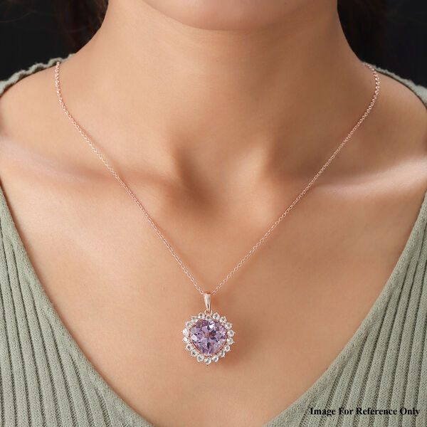 Rose De France Amethyst und wei&szlig;er Topas Anh&auml;nger mit Silberkette, 50 cm, 925 Silber Ros&eacute;gold Vermeil ca. 15,23 ct image number 3