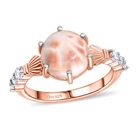 D’joy AA Natrolith, Weißer Zirkon Ring 925 Silber Überlagerung aus Roségold und Platin (Größe 16.00) ca. 2,96 ct