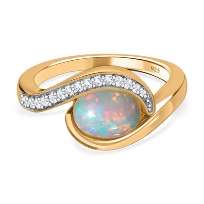 AA Natürlicher, äthiopischer Welo Opal Ring 925 Silber vergolde, ca. 0.97 ct