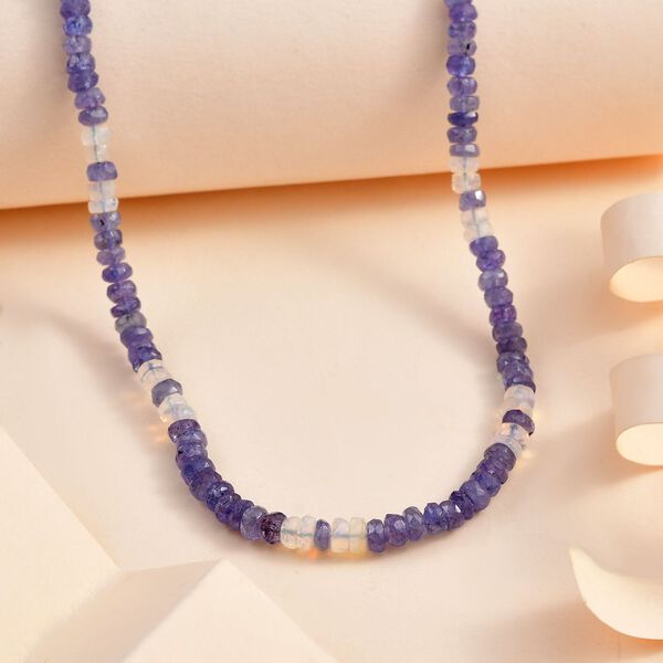 Tansanit, Nat&uuml;rlicher, &auml;thiopischer Welo Opal Halskette, ca. 45 cm 925 Silber rhodiniert ca. 53.90 ct image number 2