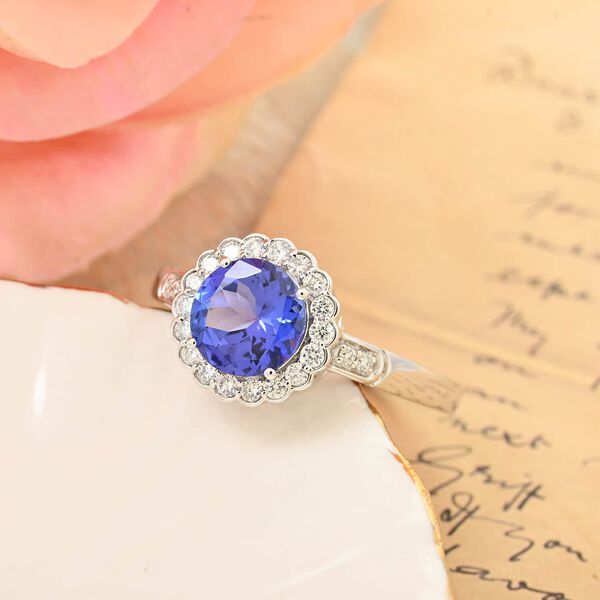 Rhapsody AAAA Tansanit, Weißer Diamant Ring 950 Platin (Größe 19.00) ca. 2,10 ct image number 1