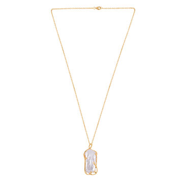 Wei&szlig;e Keshi Perle Anh&auml;nger mit 45cm Kette