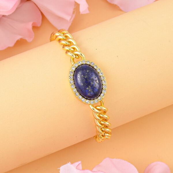 Lapislazuli, Wei&szlig;er Kristall Armband, ca. 19 cm, Reiner Edelstahl, ca. 10.01 ct image number 2