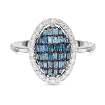 Blauer Diamant Ring, 925 Silber platiniert, ca. 0.50 ct