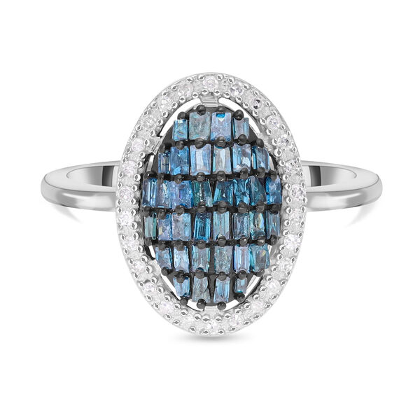 Blauer Diamant Ring, 925 Silber platiniert, ca. 0.50 ct