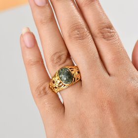 Sibirischer Seraphinit und roter Granat Ring - 3,14 ct.