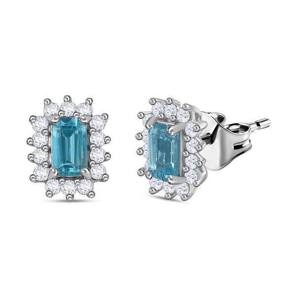 Paraiba-Apatit, Moissanit Ohrringe 925 Silber platiniert ca. 1.00 ct