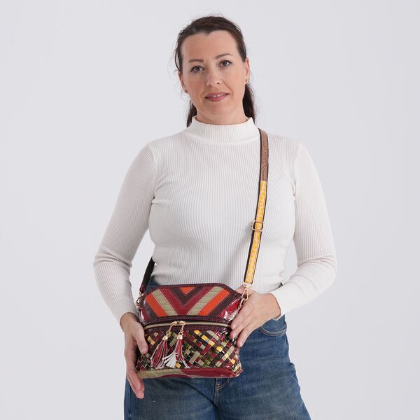 CHAOS BY ELSIE Leder Crossbody Tasche mit RFID Schutz und Rei&szlig;verschlussf&auml;chern 25.5 x 10 x 22 cm Multicolor Rautenmuster image number 2