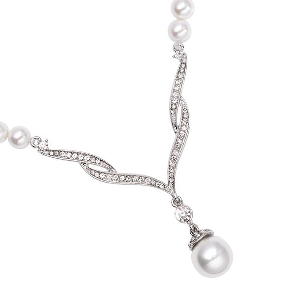 Weiße Muschelkernperlen und Kristall-Halskette, 53,25 cm - 155,50 ct. image number 4