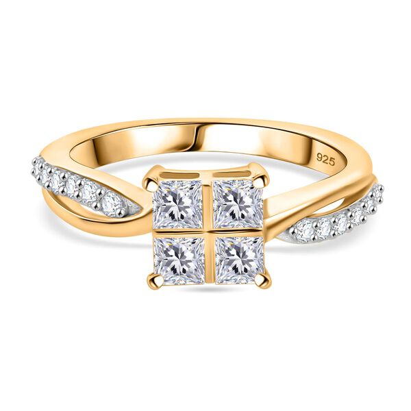 Moissanit Ring 925 Silber 750 Gelbgold Vermeil (Gr&ouml;&szlig;e 17.00) ca. 0,82 ct