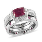 3er-Set Afrikanischer Rubin und Zirkon Ring 925 Silber platiniert ca. 2,45 ct