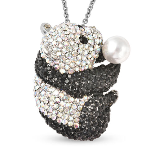 Kristall mit simulierter Perle-Panda-Brosche/Anhänger mit 60 cm Kette image number 0