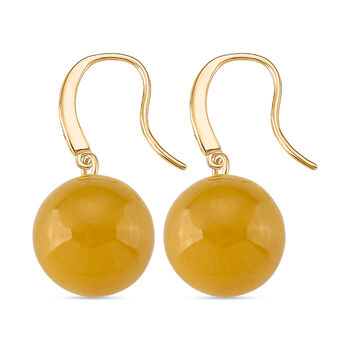 D'Joy Honig Jade, Wei&szlig;er Zirkon Ohrringe 925 Silber Vergoldet (10-15 Werktage Lieferzeit) ca. 37.10 ct