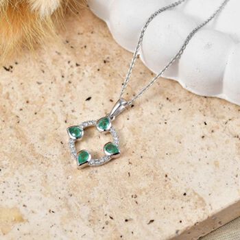 LUXURIANT DIAMOND - AAA Kagem Sambischer Smaragd, Lab Grown Diamant Schmuckset ca. 50 cm 925 Silber Rhodiniert ca. 0,68 ct.