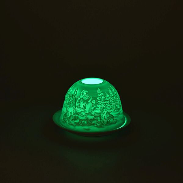 LED-Porzellan-Teelichthalter - Motiv Weihnachtsmann und Schneemann, 13-Farben-LED mit Fernbedienung, Durchmesser 10,5 cm, Höhe 7,5 cm image number 2