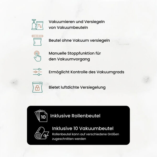 LIVMORE Vakuumierger&auml;t mit Schwei&szlig;- und Vakuumfunktion, inkl. Rollenbeutel und 10 Vakuumbeuteln, Wei&szlig; image number 6