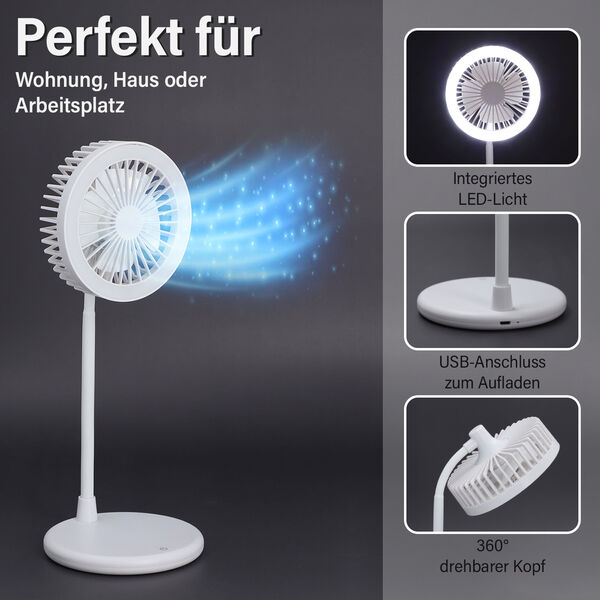 Standventilator mit USB-Anschluss und LED-Licht, 3 Geschwindigkeiten, Wei&szlig;&nbsp; image number 4