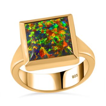 Lab Grown schwarzen Opal Ring, 925 Silber Gelbgold Vermeil, (Gr&ouml;&szlig;e 20.00) ca. 2.45 ct