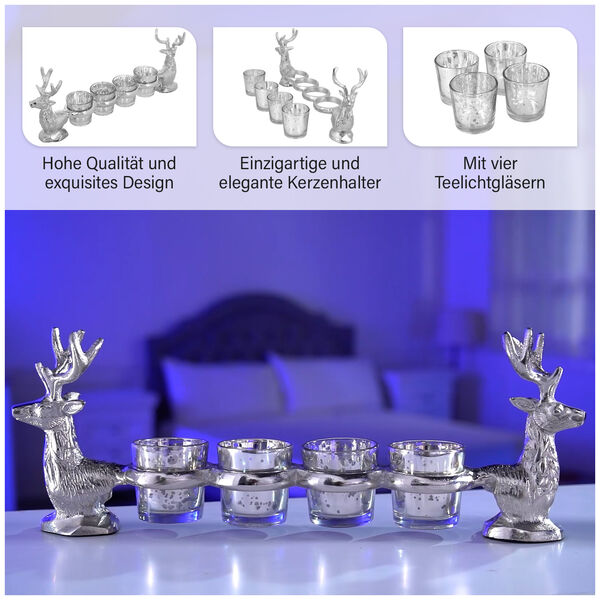 Rentier Kerzenhalter Adventskranz mit 4 Teelichtgl&auml;sern, 42x7,5x15 cm image number 10