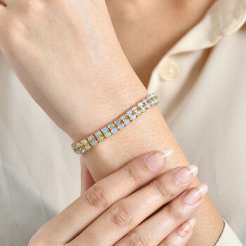 D'Joy AA Nat&uuml;rlicher, &auml;thiopischer Welo Opal, Schwarzer Spinell Armband ca. 19 cm 925 Silber 750 Gelbgold Vermeil ca. 7.96 ct