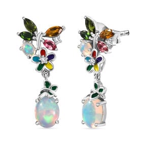 D’joy AA Natürlicher, äthiopischer Welo Opal, Mehrfarbig-Turmalin Ohrringe 925 Silber rhodiniert ca. 2,73 ct.