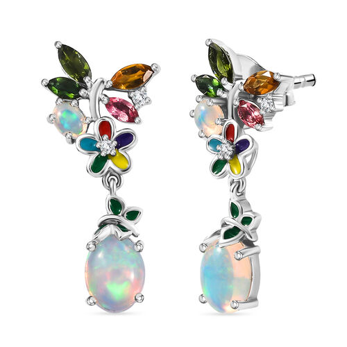 D’joy AA Natürlicher, äthiopischer Welo Opal, Mehrfarbig-Turmalin Ohrringe 925 Silber rhodiniert ca. 2,73 ct. image number 0