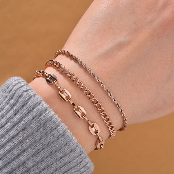 3er Set - Sehr Schick und Trendy Armb&auml;nder, Chirurgen-Edelstahl, Ros&egrave;farben image number 2