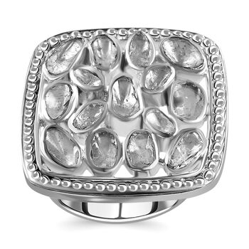 Handgearbeiteter, nat&uuml;rlicher Polki Diamant Ring, 925 Silber platiniert, ca. 1.00 ct