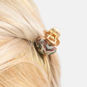 LA MAREY 2er-Set Brokat Seiden-Haarspangen und Ohrringe, Beige