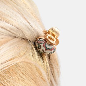 LA MAREY 2er-Set Brokat Seiden-Haarspangen und Ohrringe, Beige