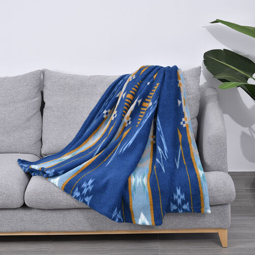 Wolkenweiche Sherpa-Decke mit Ikat-Muster, Blau  image number 0