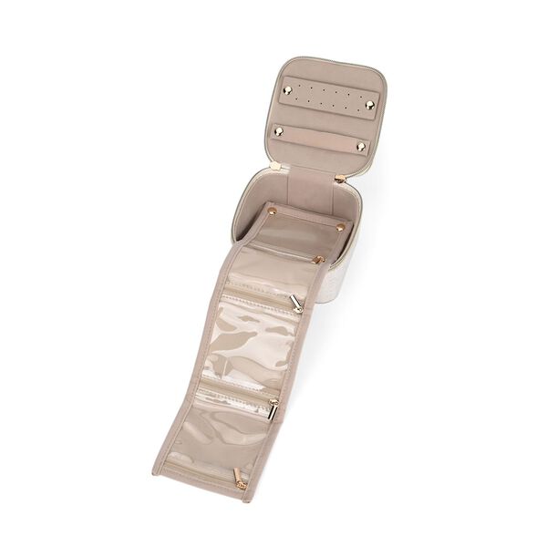 Samt-Schmuckbox mit 4 transparenten Schmuckbeuteln, 12x12x7 cm, Crème image number 6